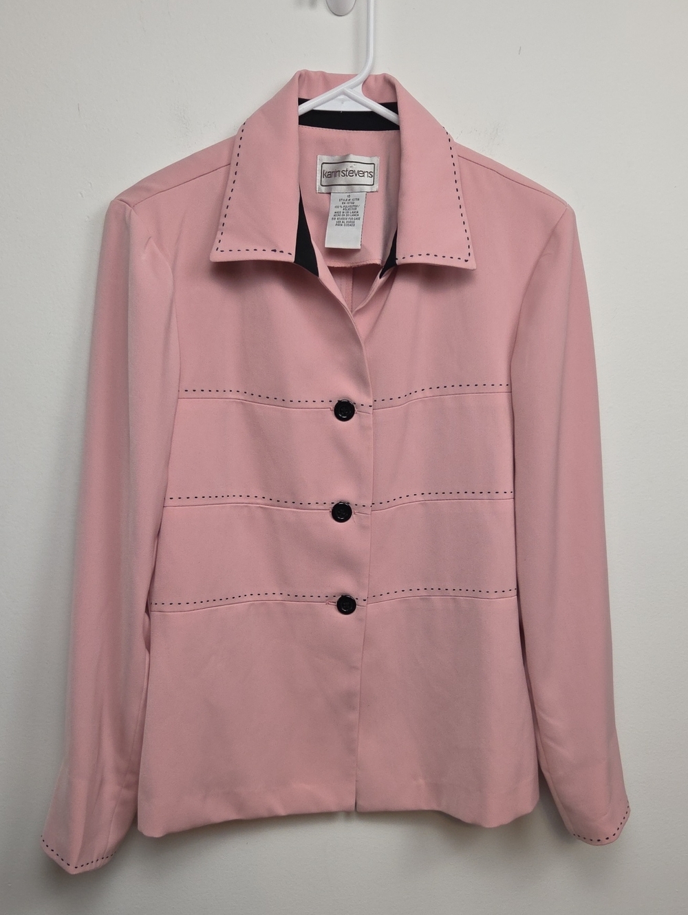 Vintage 90s Light Pink Black Semi Sheer Pastel Button Down Blazer Jacket Size 10